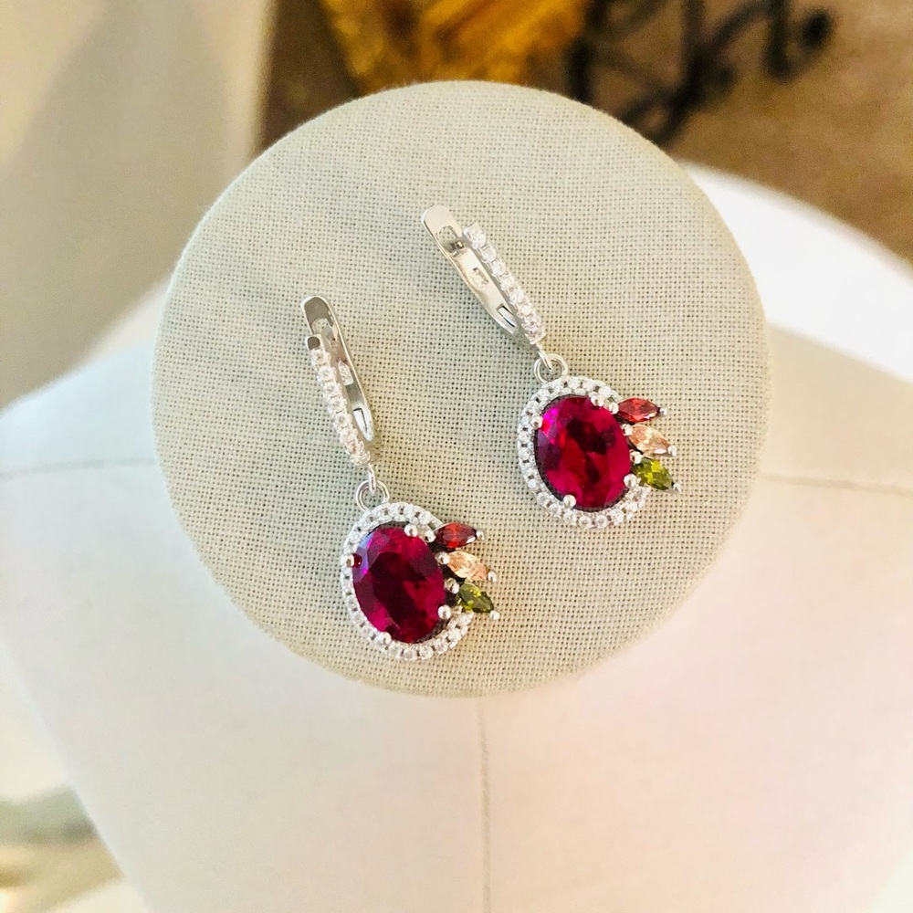 Beautiful Silver Ruby Peridot Citrine Earrings